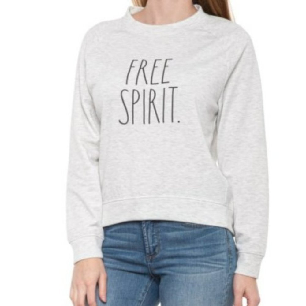 Rae Dunn "Free Spirit" Spellout Sweatshirt Women's XS Gray Long Sleeve NEW